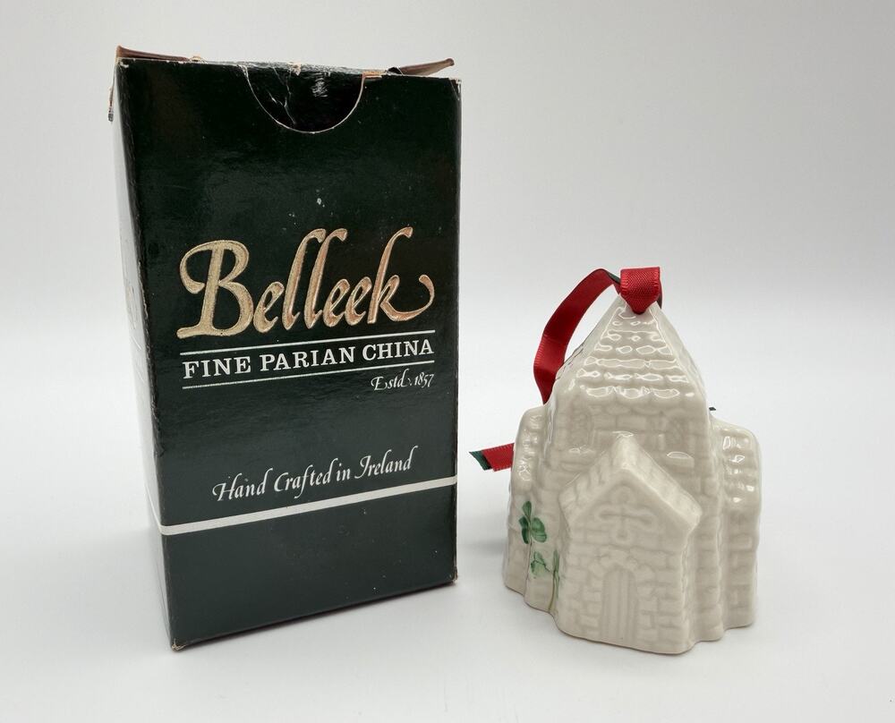 Belleek Irish Porcelain Church Christmas Bell Ornament 2.75” Vintage Ireland